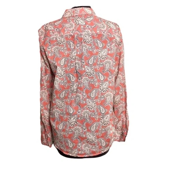 Ann Taylor | Coral Paisley Button Down Roll Tab Shirt, Small - Picture 2 of 7